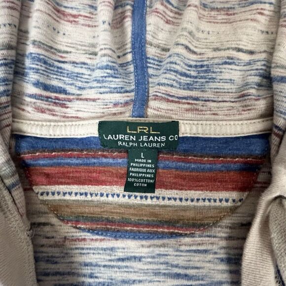 Ralph Lauren Womens LG Boho Hoodie Multicolor Pockets Long Sleeve V-Neck Tribal - Picture 6 of 12